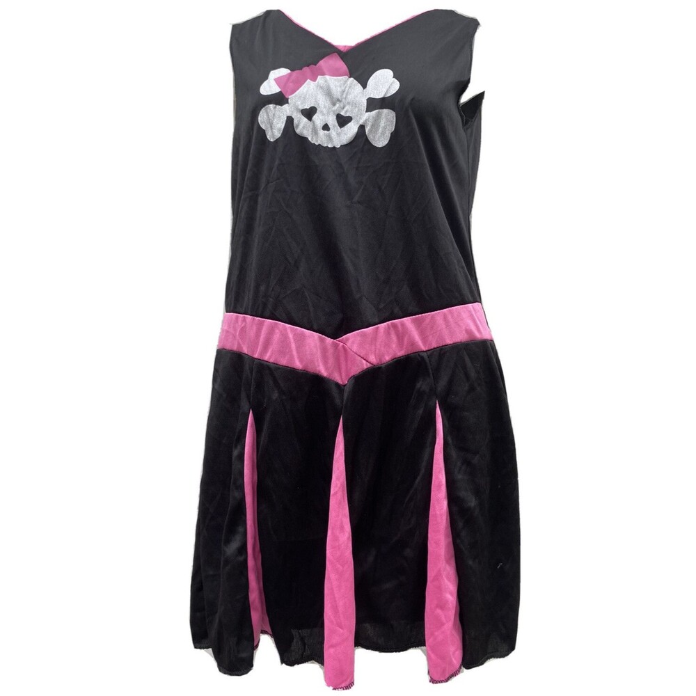 MONSTER HIGH CHILD COSTUME DRESS LARGE 10/12 Black Pink Skull VNeck